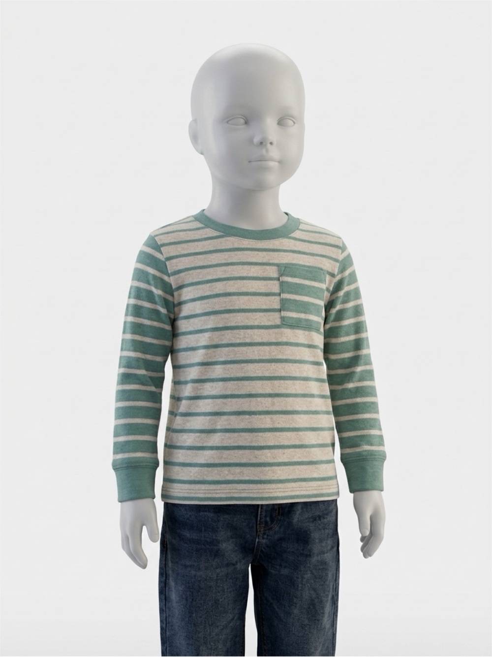 Cat & Jack Green and Cream Striped Long Sleeve Pocket Tee